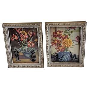 Lot of 2 Silhouette Shadow Floral Artwork Print Wall Decor Hanging 4"x5"